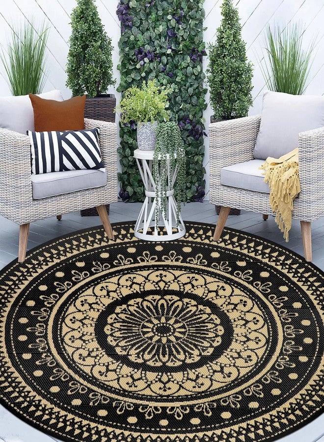 Cekene Round Outdoor Rugs for Patio 8Ft Waterproof Reversible Outdoor Patio Rugs Black Lightweight Plastic Straw Rugs Portable RV Camping Mat Floor Carpet for Deck Porch Picnic BBQ - Image 1