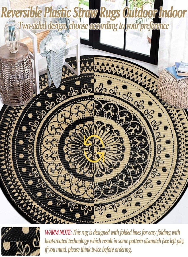 Cekene Round Outdoor Rugs for Patio 8Ft Waterproof Reversible Outdoor Patio Rugs Black Lightweight Plastic Straw Rugs Portable RV Camping Mat Floor Carpet for Deck Porch Picnic BBQ - Image 4