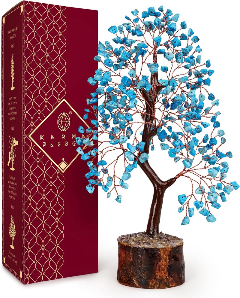 KARMAPLEDGE Crystal Tree of Life Turquoise Healing Crystal Trees for Home & Office Decoration, Handmade Crystal Money Bonsai Trees for Positive Energy, Good Luck, Christmas Decor, Birthday Gifts for Women, Mom - Image 1