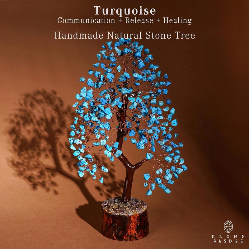 KARMAPLEDGE Crystal Tree of Life Turquoise Healing Crystal Trees for Home & Office Decoration, Handmade Crystal Money Bonsai Trees for Positive Energy, Good Luck, Christmas Decor, Birthday Gifts for Women, Mom - Image 2