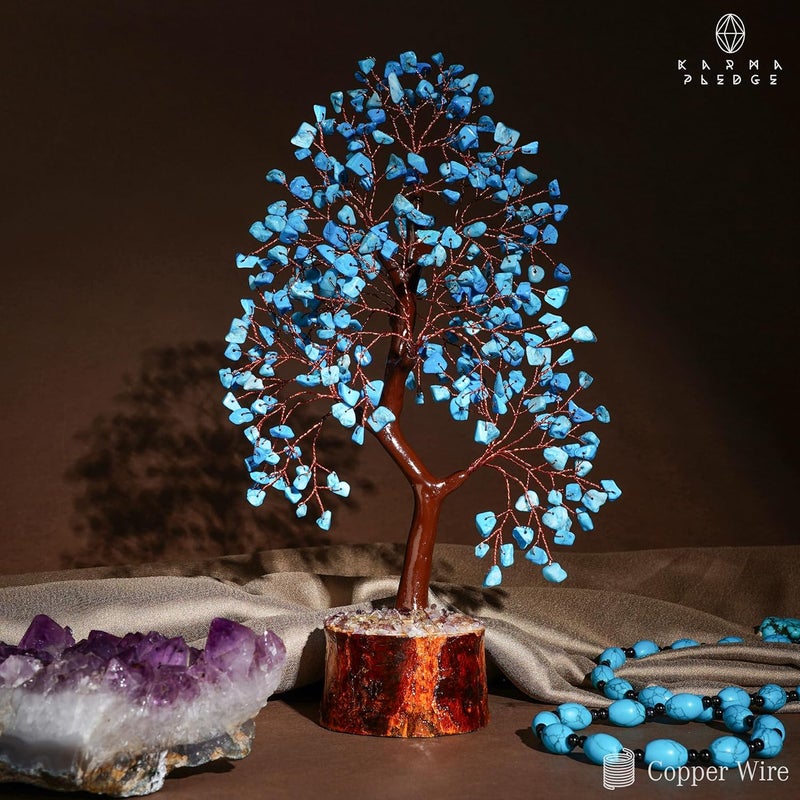KARMAPLEDGE Crystal Tree of Life Turquoise Healing Crystal Trees for Home & Office Decoration, Handmade Crystal Money Bonsai Trees for Positive Energy, Good Luck, Christmas Decor, Birthday Gifts for Women, Mom - Image 5
