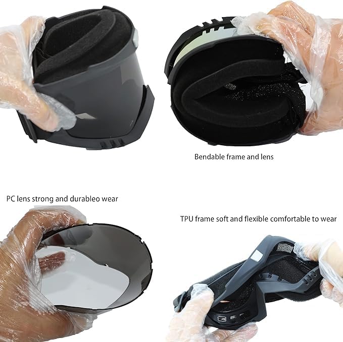 REPISH Motorcycle Goggle mask Anti Scratch UV Protective Face Mask, Bike Riding Mask with Detachable Face Mask, Adjustable Elastic Strap Goggles Mask for Helmet Yellow Visor, Unisex (Black) - Image 3