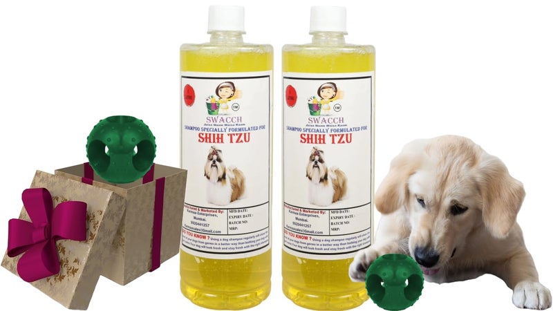 swacch Pet Shampoo | Puppy Safe Shampoo | PH Balanced | Ditch to Itch for Shih Tzu Dog Shampoo 2 Litre (Lemon) + Goofy Ball Chew Toy Combo Pack - Image 1