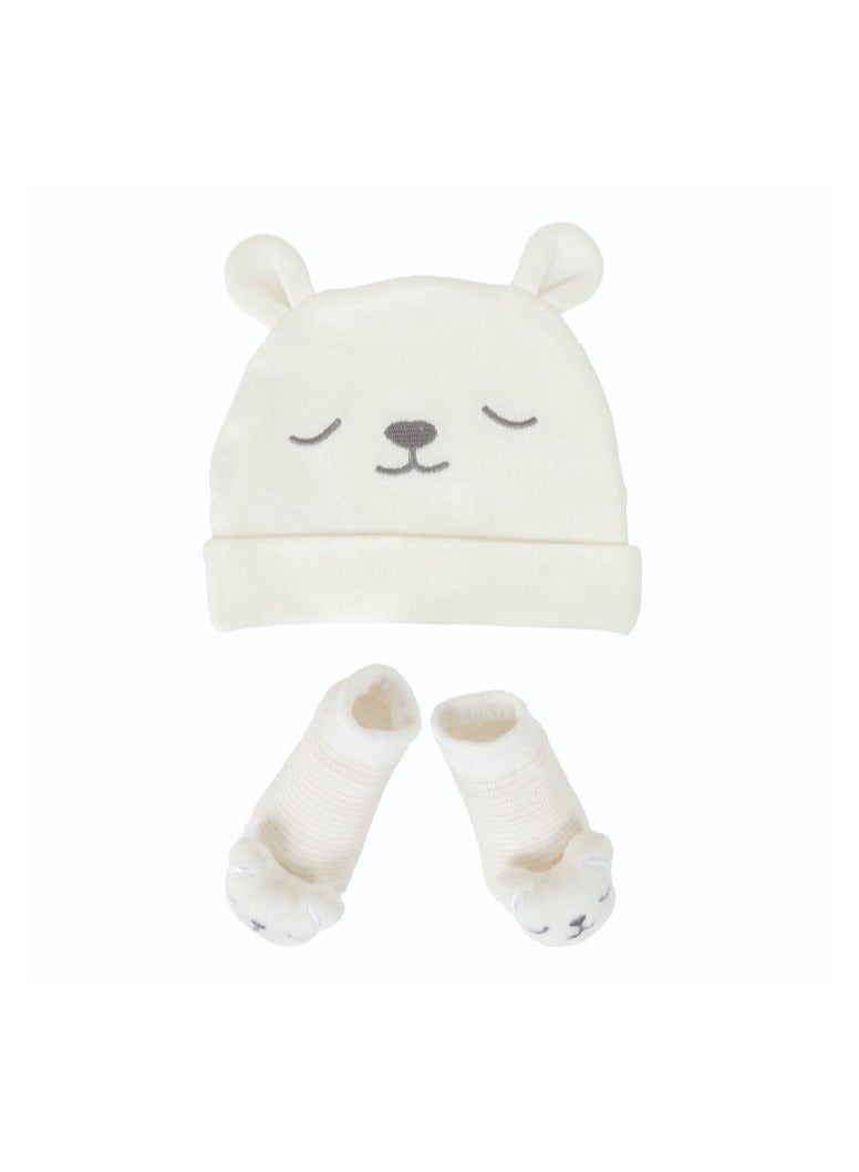 Nurtur Gift Pack Hat + Socks (Mesh Gift bag) - Beige/Boy - Image 1