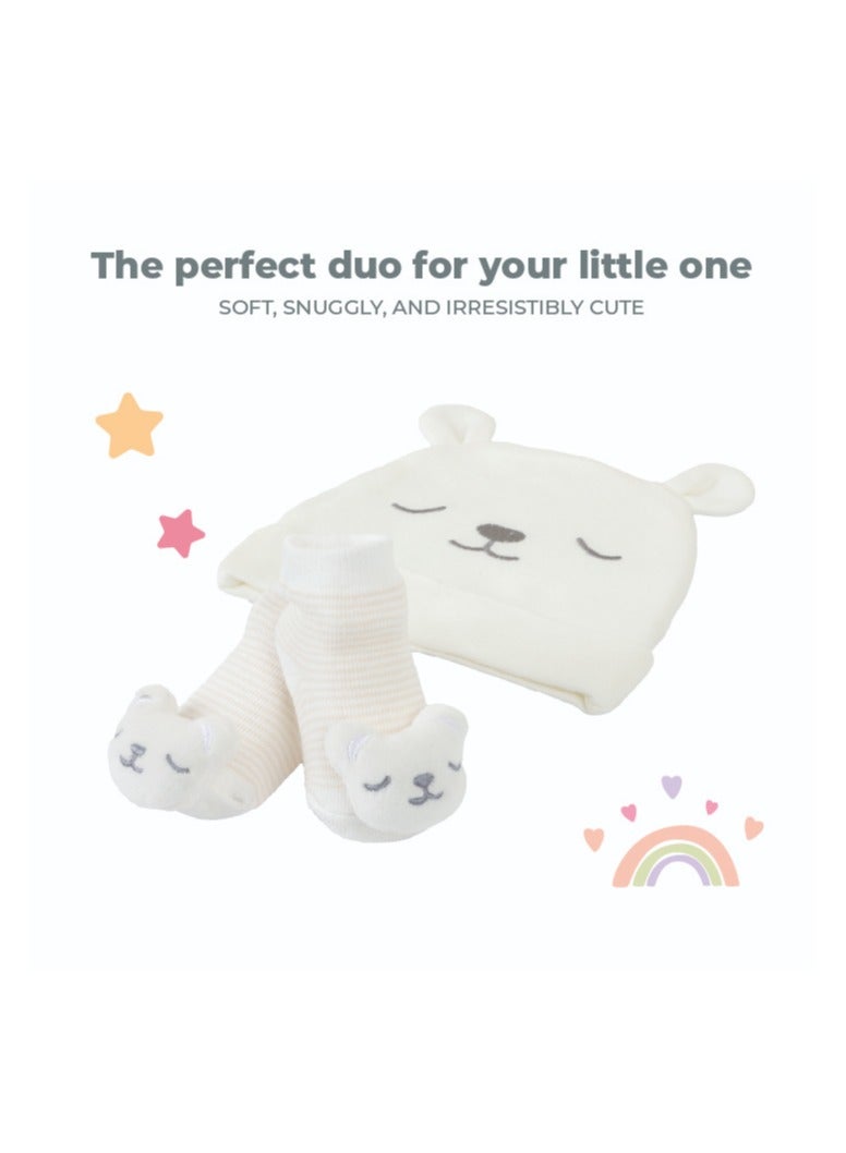 Nurtur Gift Pack Hat + Socks (Mesh Gift bag) - Beige/Boy - Image 2