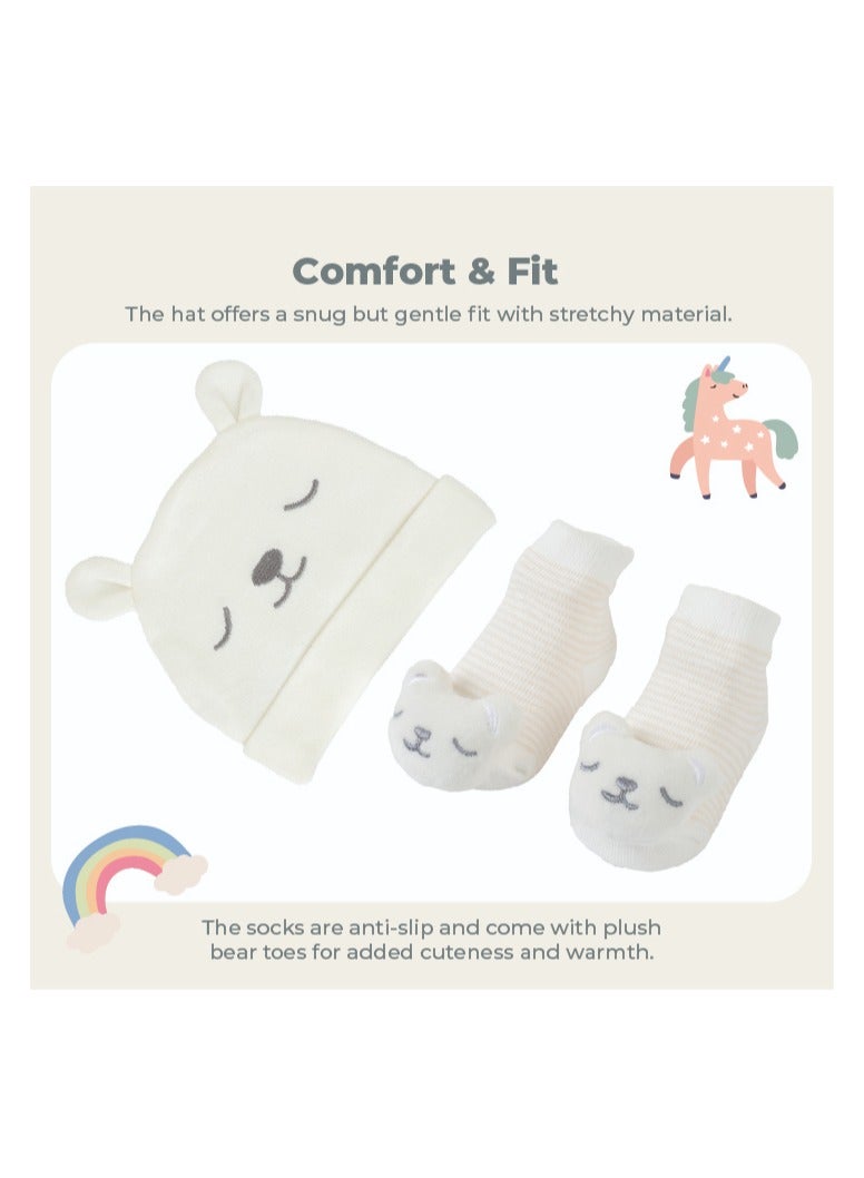 Nurtur Gift Pack Hat + Socks (Mesh Gift bag) - Beige/Boy - Image 3