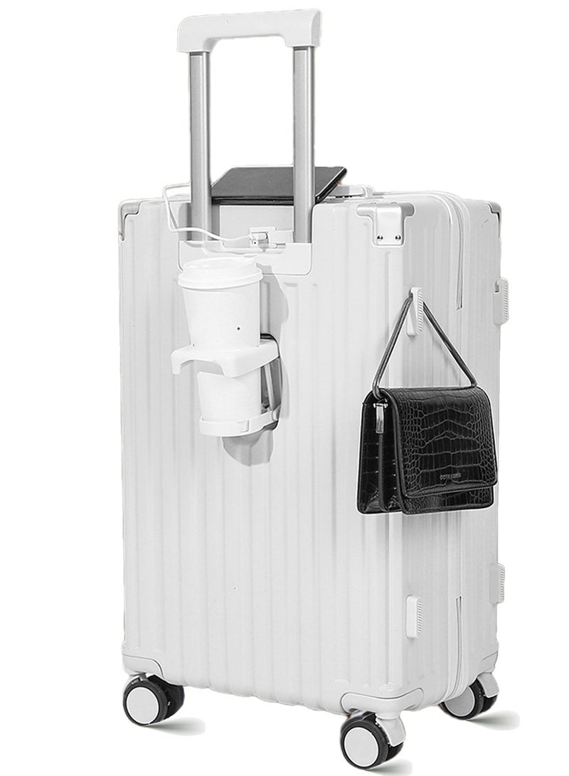 HANAMICHI Travel Luggage Carry-on Suitcase 20-inch Lightweight Suitcase,Solidified Hard Shell Trolley Case Multi-function Boarding Case Password Box,White - Image 1