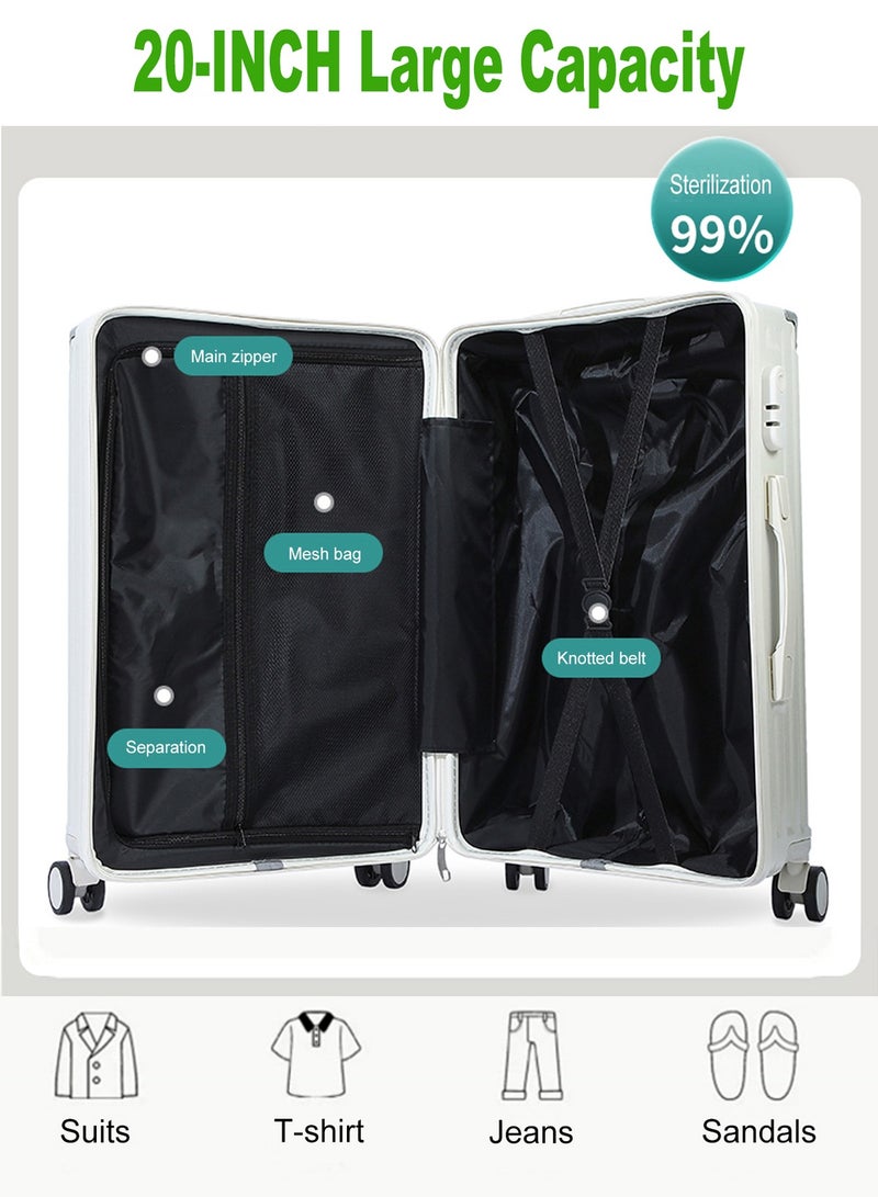 HANAMICHI Travel Luggage Carry-on Suitcase 20-inch Lightweight Suitcase,Solidified Hard Shell Trolley Case Multi-function Boarding Case Password Box,White - Image 3