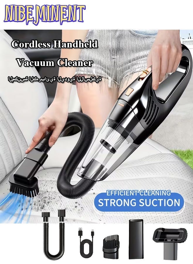 NIBEMINENT Cordless Handheld Vacuum Cleaner - Super Strong 4KPa Suction, USB- Mini Portable Stick Vacuum with Crevice & Flat Mouth Attachment, Lightweight for Home, Car, Office Cleaning, Compact Handheld Vacuum (Black) - Image 1