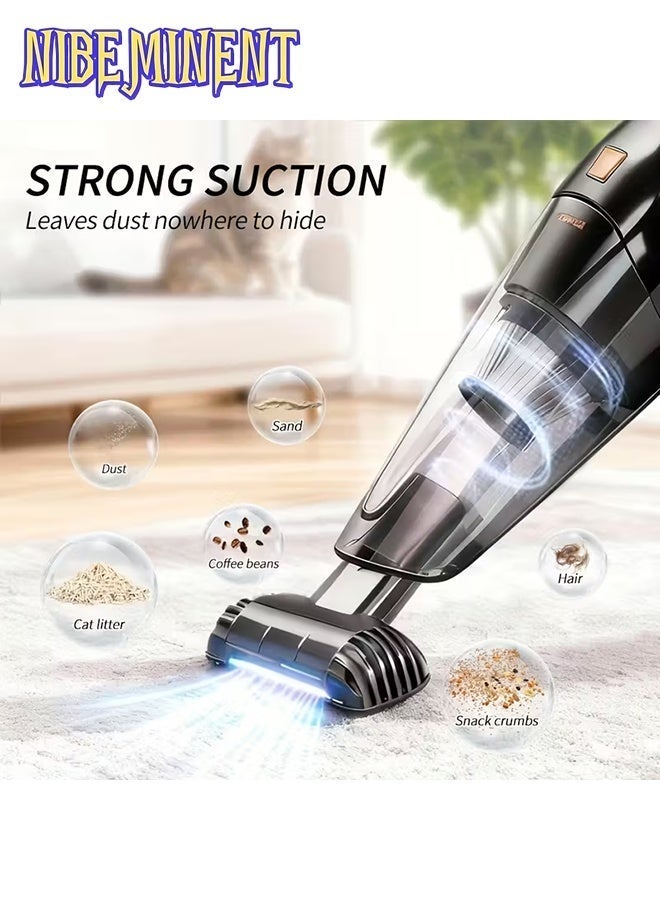 NIBEMINENT Cordless Handheld Vacuum Cleaner - Super Strong 4KPa Suction, USB- Mini Portable Stick Vacuum with Crevice & Flat Mouth Attachment, Lightweight for Home, Car, Office Cleaning, Compact Handheld Vacuum (Black) - Image 3