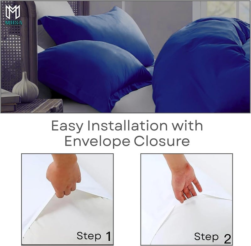 MUSA MUSA® Cotton Pillow Cover Shams - Washable Pillowcases for Sofa Cushions, Bedrooms & Dorm Decor | Hotel Quality Pillow Covers with Envelope Closure & 5cm Side Frame (2, Navy, 50 x 80cm) - Image 4