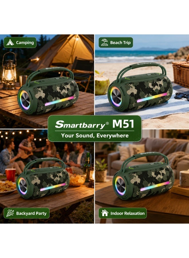 Smartbarry M51 Portable Outdoor Bluetooth Speaker, Waterproof Wireless Speaker with RGB Neon Lights, 15000mAh Battery, Deep Bass, TWS Stereo, USB Playback, Hands-Free Calling, Party Speaker - Image 2