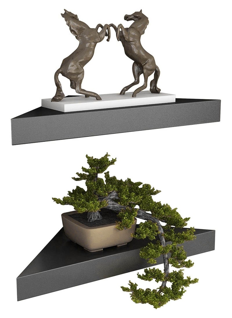 co arma - Set of 2 wall mounted small floating wooden corner shelves - Image 1