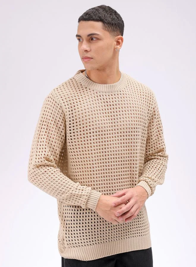 شركة المرآب الهندية Men Relaxed Fit Textured Crew Neck Sweater