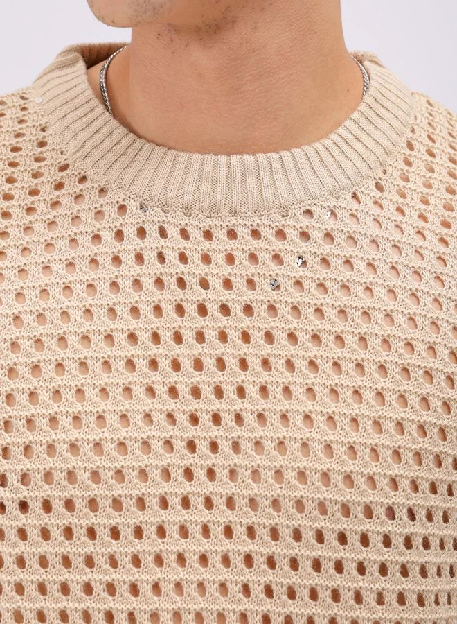 شركة المرآب الهندية Men Relaxed Fit Textured Crew Neck Sweater