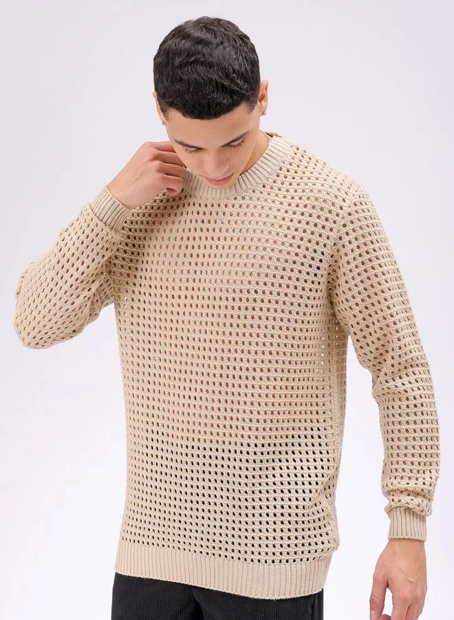 شركة المرآب الهندية Men Relaxed Fit Textured Crew Neck Sweater