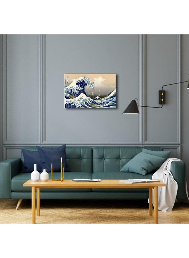 Wieco Art Wieco Art Great Wave of Kanagawa Katsushika Hokusai Modern Stretched and Framed Canvas Prints Artwork Abstract Landscape Pictures Paintings on Canvas Wall Art for Home Office Decorations Wall Decor  - Image 4