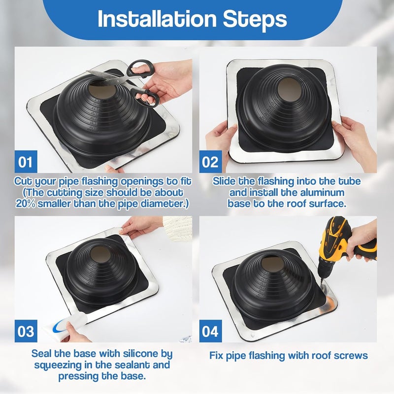 Yaocom ياوكوم 2 قطع #4 غطاء سقف EPDM - قاعدة مربعة، غطاء تهوية سقف مرن، أسود - Image 4