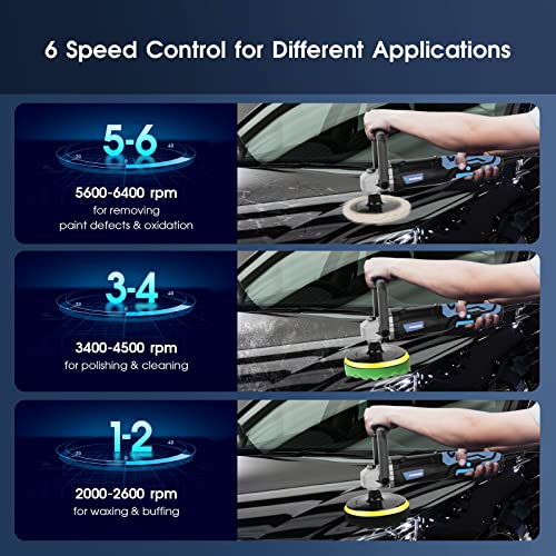 RAYBAO Buffer Polisher, Rotary Buffer 1200W, Car Buffing Kit with Speed 1600-3500RPM, 6inch/7inch Backing Plate, Buffer Polisher for Car Detailing - Image 2