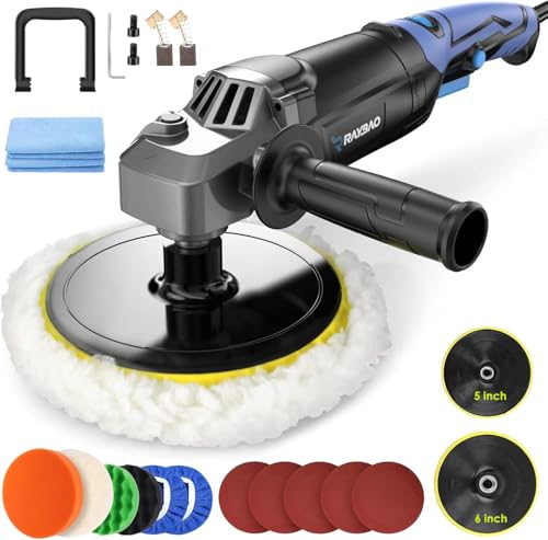 RAYBAO Buffer Polisher, Rotary Buffer 1200W, Car Buffing Kit with Speed 1600-3500RPM, 6inch/7inch Backing Plate, Buffer Polisher for Car Detailing - Image 1