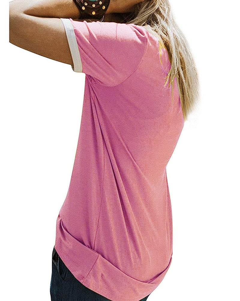 YEXIPO Graphic Tees for Women Short Sleeve Summer Tops Funny Letter Printed Loose Casual T Shirts Pink - Image 2
