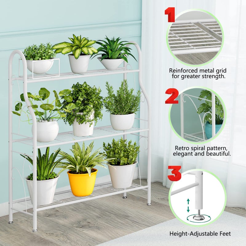 SORCEDAS Plant Stand Indoor Outdoor Plant Shelf 3 Tier Metal Corner Flower Stand Multiple Holder for Patio Garden Balcony Living Room, White - Image 4