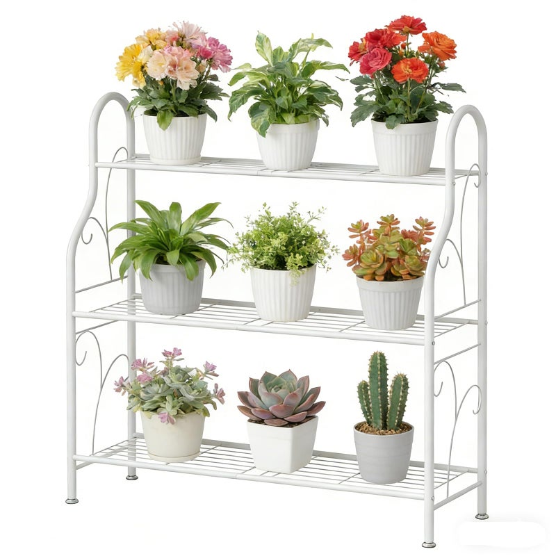 SORCEDAS Plant Stand Indoor Outdoor Plant Shelf 3 Tier Metal Corner Flower Stand Multiple Holder for Patio Garden Balcony Living Room, White - Image 1