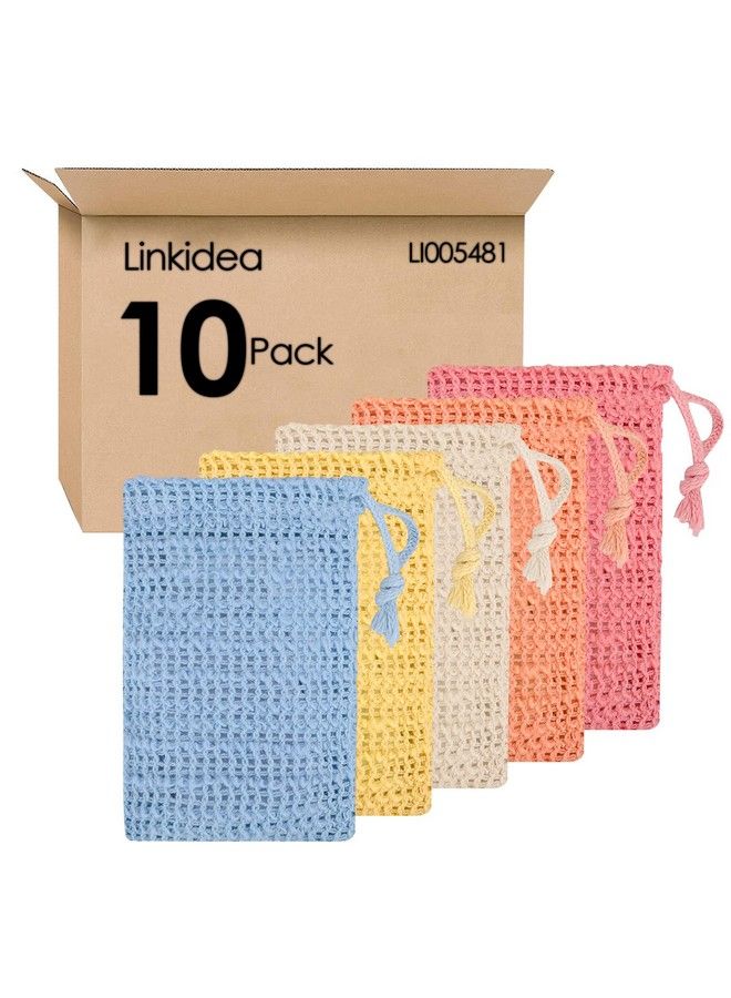 Linkidea 10 Pack Exfoliating Soap Bag Bulk Pack Wholesale Multipack Color Flax Soap Saver Pouch With Drawstring Exfoliator Body Scrubber Soap Pocket Holder For Bath Shower - Image 1