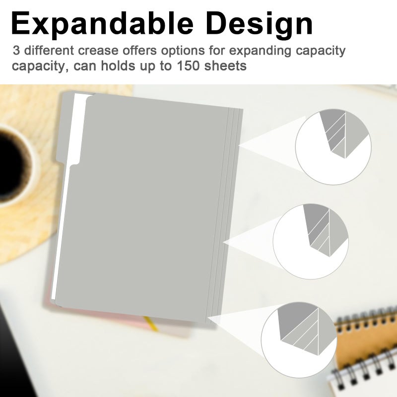 RAZCC File Folder, RAZCC 100 Pack 1/3 Cut Tab File Folders Letter Size, Grey, Folders with Tab, Great for Organizing and Easy File Storage - Image 5