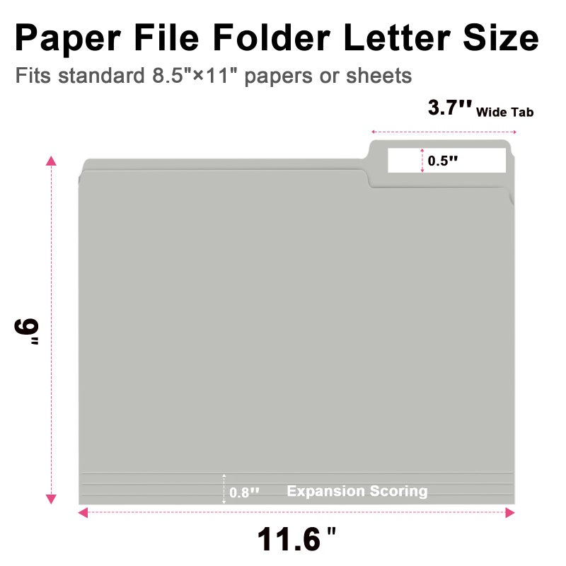 RAZCC File Folder, RAZCC 100 Pack 1/3 Cut Tab File Folders Letter Size, Grey, Folders with Tab, Great for Organizing and Easy File Storage - Image 2