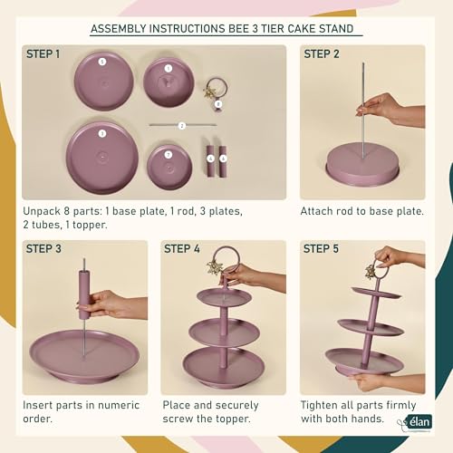 Elan Royal Hive 3 Tier Cupcake Stand, Mild Steel, Round, Multipurpose Dessert Serving Platter for Party, Birthday, Wedding (Mauve) - Image 4