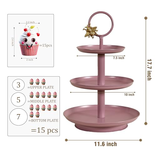 Elan Royal Hive 3 Tier Cupcake Stand, Mild Steel, Round, Multipurpose Dessert Serving Platter for Party, Birthday, Wedding (Mauve) - Image 2