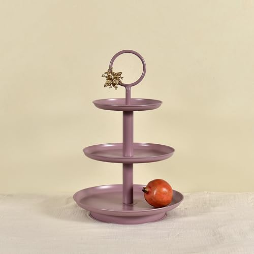 Elan Royal Hive 3 Tier Cupcake Stand, Mild Steel, Round, Multipurpose Dessert Serving Platter for Party, Birthday, Wedding (Mauve) - Image 1