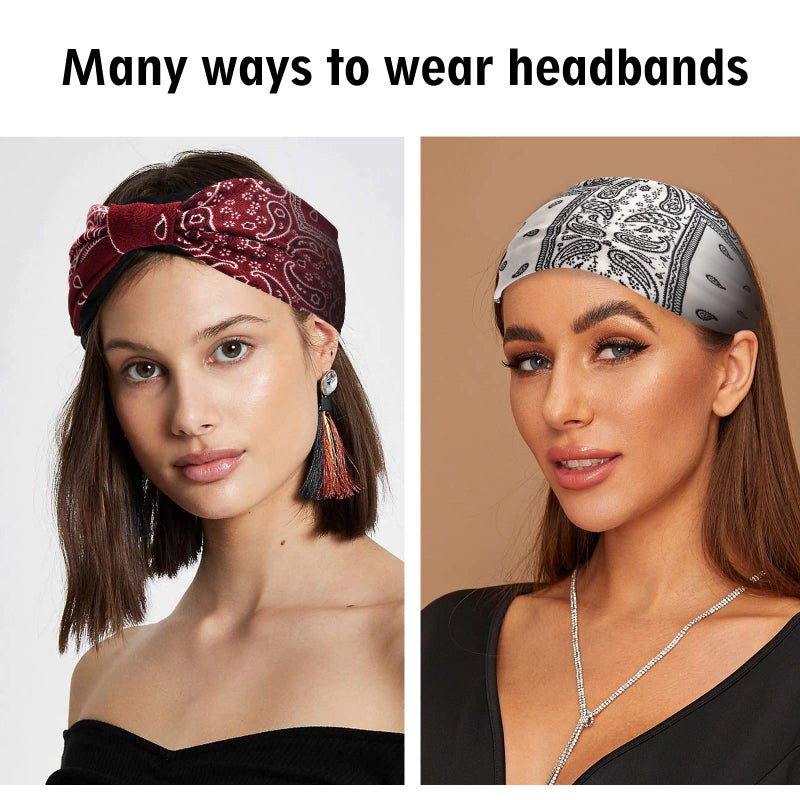 Yeshan Wide Bandana Headbands for Women Large Turban Head bands Stretch Knotted Head Wraps Floral Elastic Yoga Hair Bands Thick Headbands for Black Women and Girls - Image 5