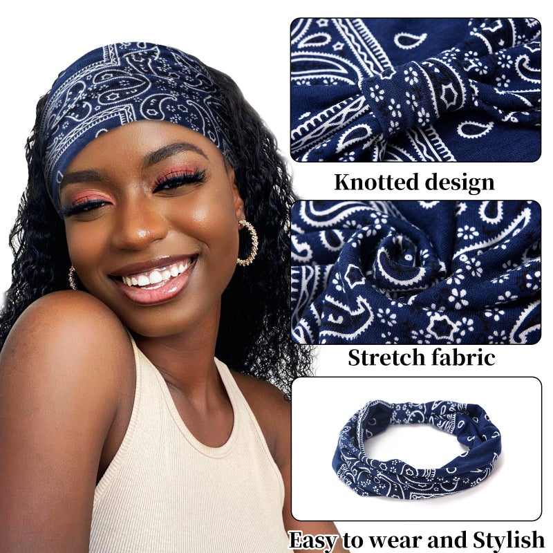Yeshan Wide Bandana Headbands for Women Large Turban Head bands Stretch Knotted Head Wraps Floral Elastic Yoga Hair Bands Thick Headbands for Black Women and Girls - Image 3