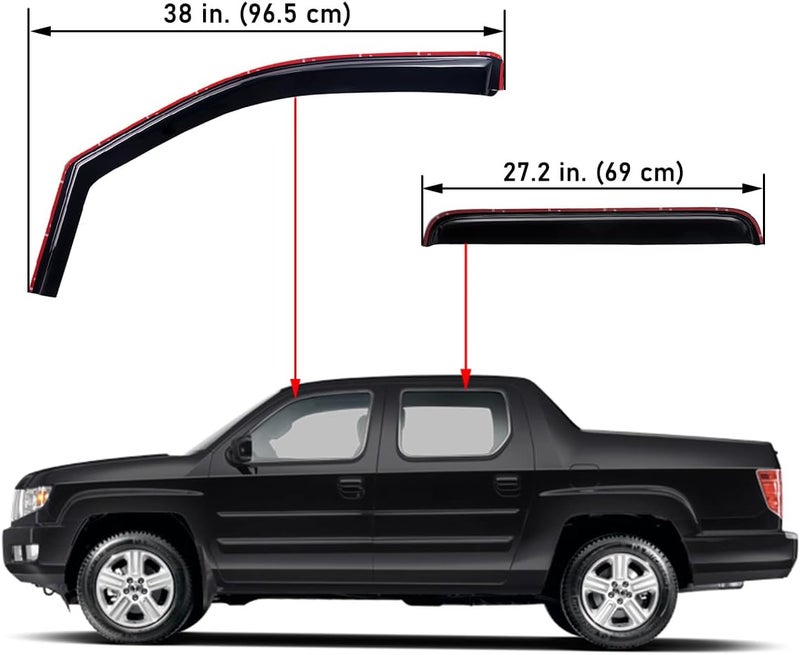 Lightronic WV194832 In-Channel Side Window Visor Deflector Rain Guard Set for Honda Ridgeline 2006-2014 - Image 2