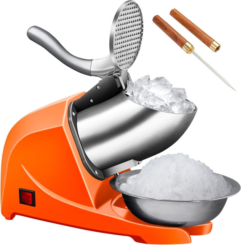 INSELY 4-blades Ice Shaver, Electric Shaved Ice Machine Ice Shaver Machine,200lbs/hr ice crusher with Ice Pick for Home and Commercial Use（Orange） - Image 1