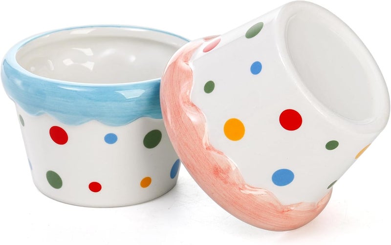 Tlence 6 Pack Ceramic Ice Cream Cups, 9 OZ Mini Porcelain Dessert Bowl, Cute Polka Dot Sundae Cups, Small Ramekins for Frozen Yogurt Pudding Creme Brulee Souffle Dip Birthday Party - Image 4