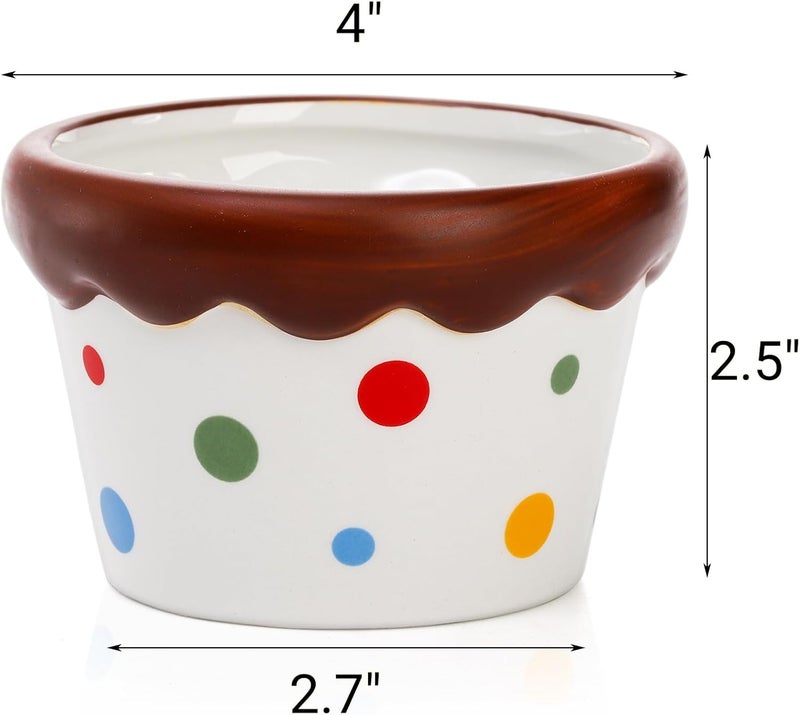 Tlence 6 Pack Ceramic Ice Cream Cups, 9 OZ Mini Porcelain Dessert Bowl, Cute Polka Dot Sundae Cups, Small Ramekins for Frozen Yogurt Pudding Creme Brulee Souffle Dip Birthday Party - Image 2