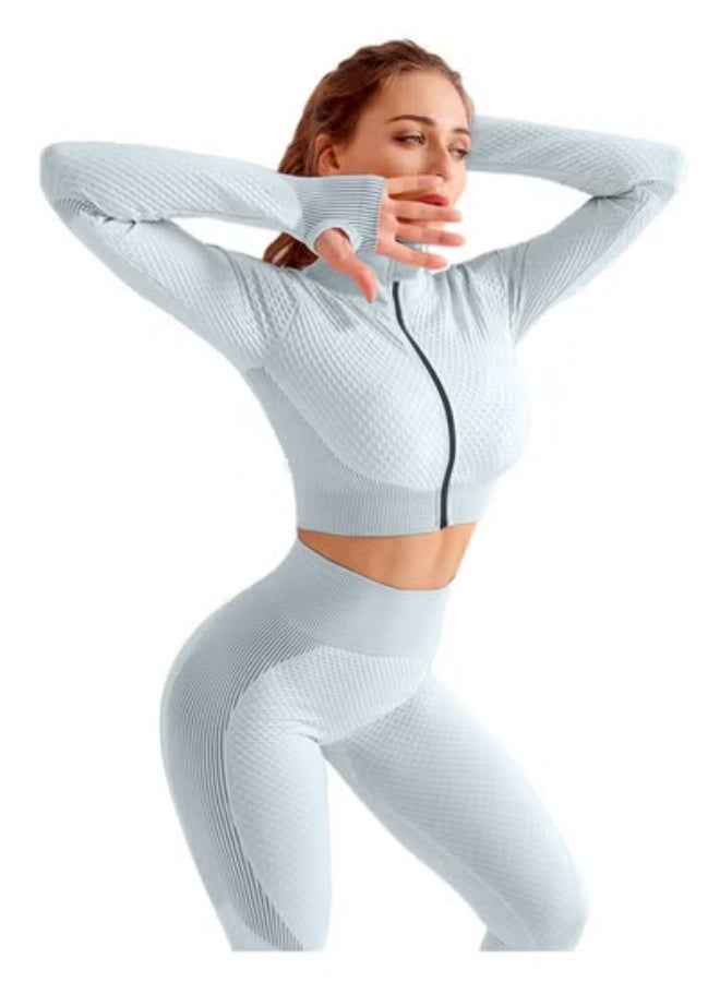 NIBEMINENT طقم ملابس رياضية نسائية مكون من 3 قطع بدون خياطة، ملابس يوجا، بدلة رياضية، ليغينغز، وحمالة صدر رياضية مرنة لللياقة البدنية - Image 3