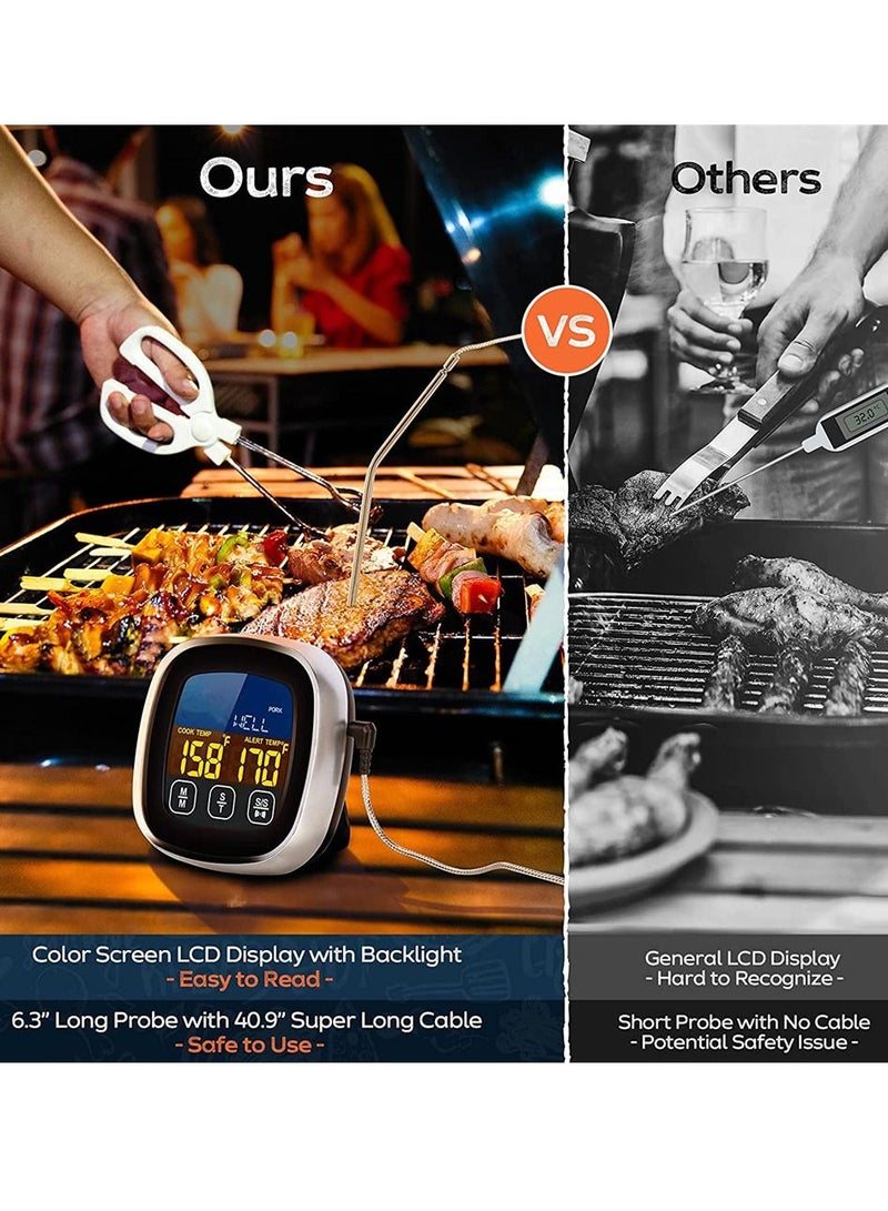 سيوسي ميزان حرارة رقمي للطبخ ، شاشة لمس مطورة ، شاشة عرض كبيرة للقراءة الفورية ، ميزان حرارة للطعام مع إضاءة خلفية ، مسبار طويل ، مؤقت مطبخ ، ميزان حرارة للطهي للفرن ، شواء - Image 5