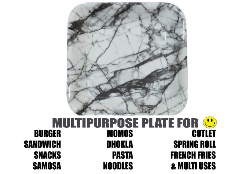 ZIDO (Pack of 6 Italian Marble Look Multipurpose Snacks/Starter Plate for Serving All Type of Snacks Like Dhokla, Samosa, Sandwich, Burger, Noodles and More Multi Items - Image 3