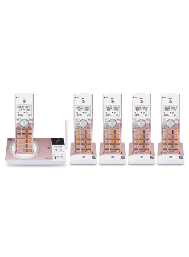 AT&T CL82557 DECT 6.0 5-Handset Cordless Phone for Home with Answering Machine, Call Blocking, Caller ID Announcer, Intercom and Long Range, Rose Gold - Image 1