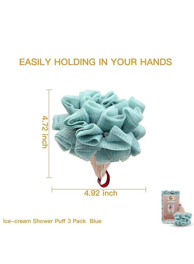 CROVIN Ice Cream Shower Pouf Mesh Ball Bath Loofah Sponge, Men and Children (Blue 4 Packs) Exfoliating Body Scrubber for Body Cleanse - Image 4