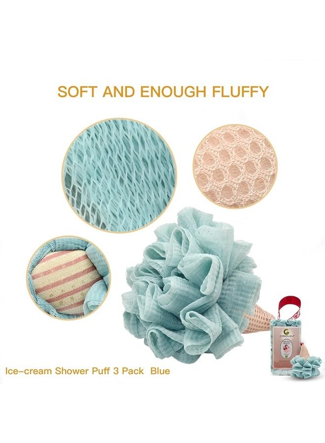 CROVIN Ice Cream Shower Pouf Mesh Ball Bath Loofah Sponge, Men and Children (Blue 4 Packs) Exfoliating Body Scrubber for Body Cleanse - Image 5