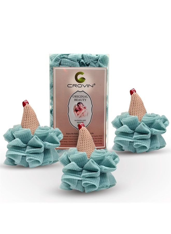 CROVIN Ice Cream Shower Pouf Mesh Ball Bath Loofah Sponge, Men and Children (Blue 4 Packs) Exfoliating Body Scrubber for Body Cleanse - Image 1