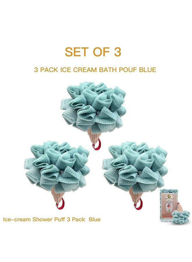 CROVIN Ice Cream Shower Pouf Mesh Ball Bath Loofah Sponge, Men and Children (Blue 4 Packs) Exfoliating Body Scrubber for Body Cleanse - Image 2