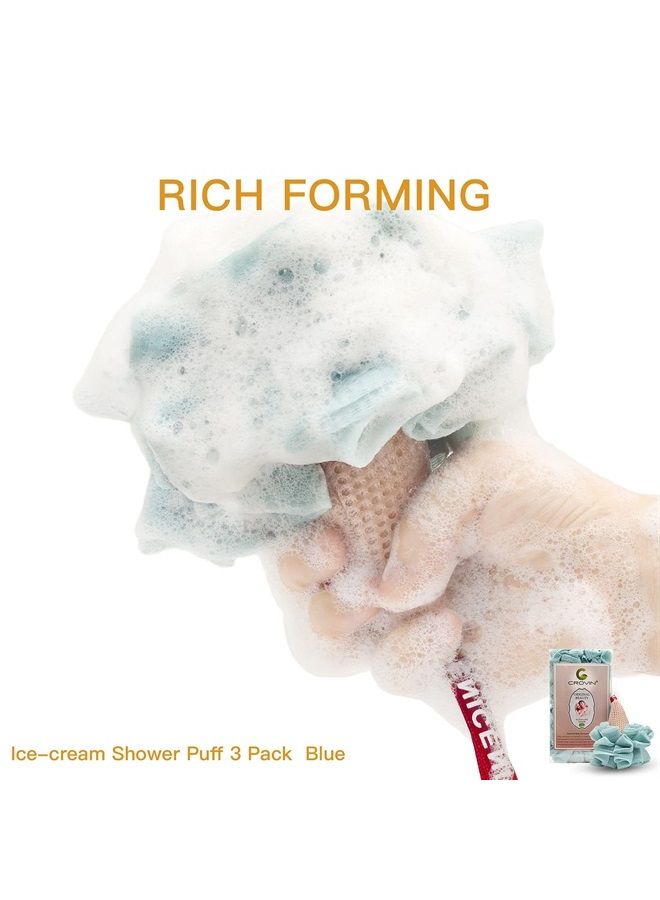 CROVIN Ice Cream Shower Pouf Mesh Ball Bath Loofah Sponge, Men and Children (Blue 4 Packs) Exfoliating Body Scrubber for Body Cleanse - Image 3