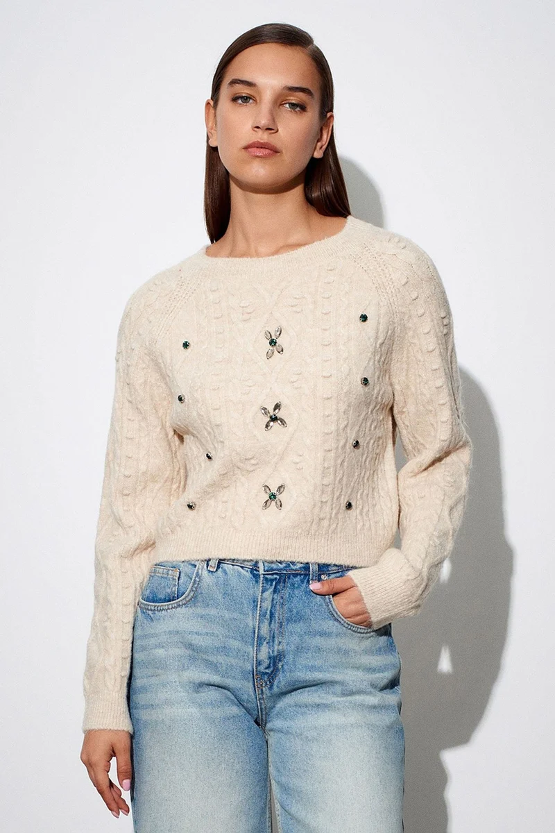 Dilvin Cream Natural DILVIN Women's Knit Sweater for Women | Best Price UAE