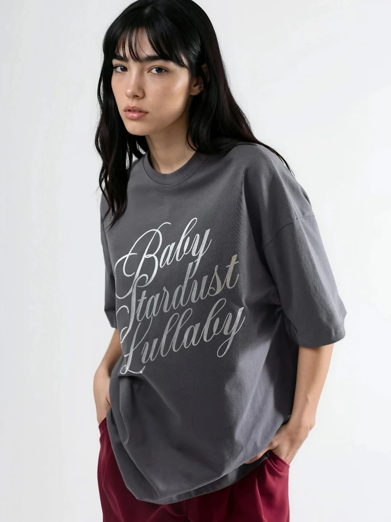 بوسيم BUSEM Oversized Text Printed T-Shirt